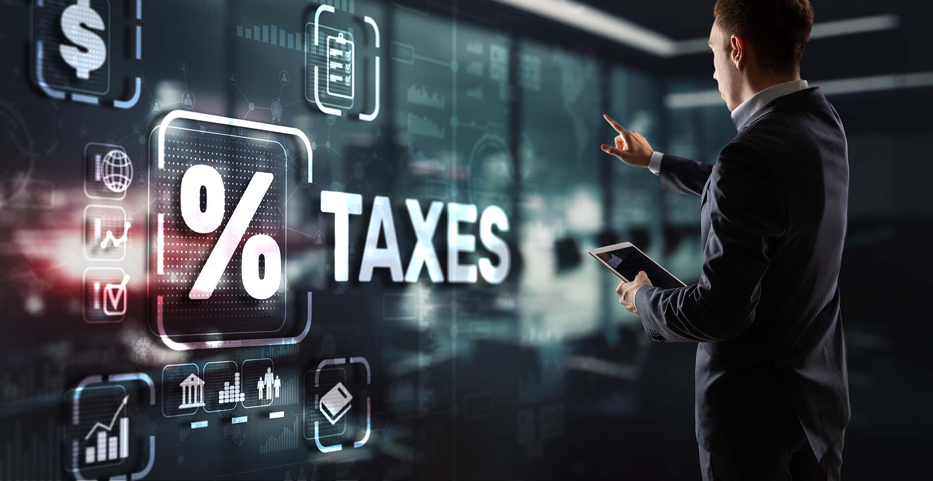 Concept of taxes paid by individuals and corporations such as VAT, income tax and property tax. Background for your business